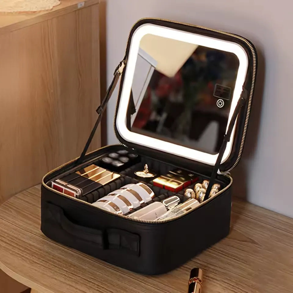 Neceser de Maquillaje Portátil con Espejo LED