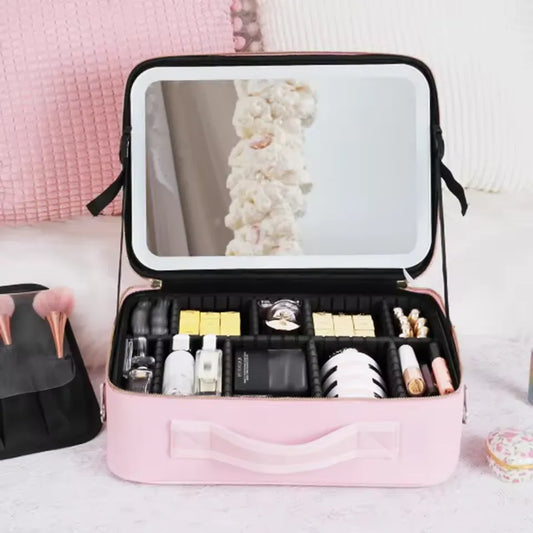 Neceser de Maquillaje Portátil con Espejo LED