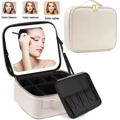 Neceser de Maquillaje Portátil con Espejo LED
